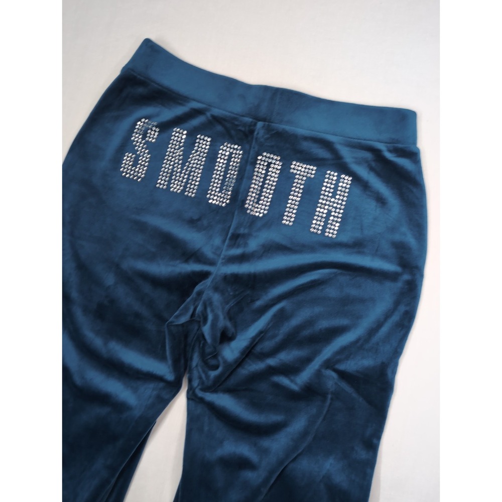 Juicy Couture x Kraft Mayo Women's Medium SMOOTH Rhinestones Velour pants teal